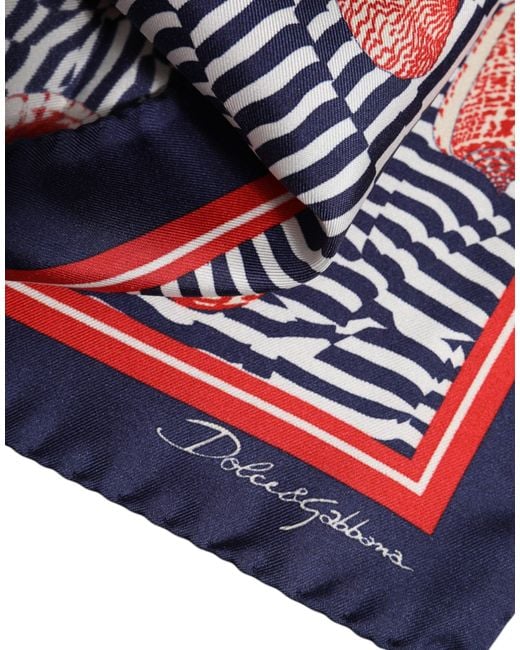 Dolce & Gabbana Red Multicolor Seashells Square Men Foulard Scarf for men