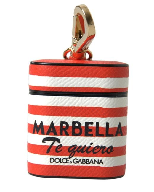 Dolce & Gabbana Red Chic Striped Leather Airpods Case