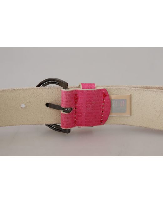 John Galliano Red Pink Leather Letter Logo Round Buckle Waist Belt