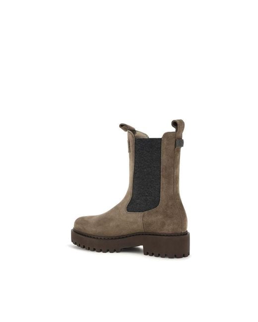 Brunello Cucinelli Brown Calf Leather Bos Taurus Ankle Boots