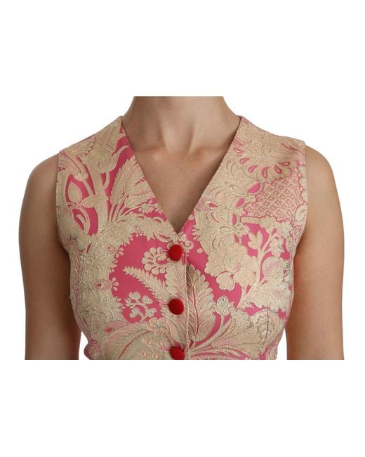 Dolce & Gabbana Black Pink Gold Brocade Waistcoat Vest Blouse Top