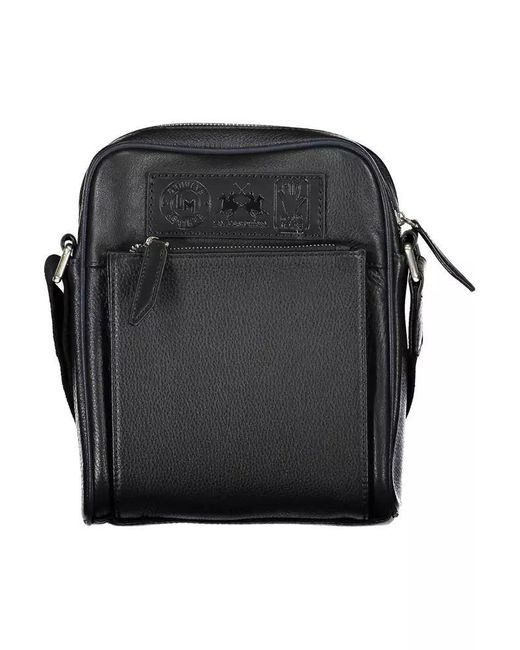La Martina Black Elegant Leather Shoulder Bag With Contrasting Details for men