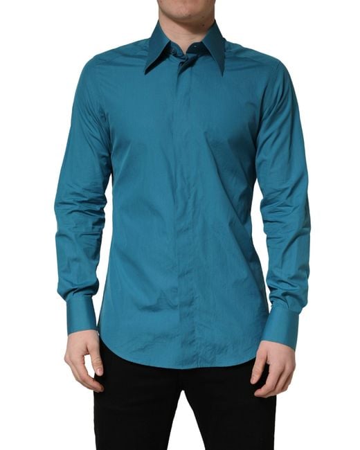 Dolce & Gabbana Blue Sartoria Long Sleeve Cotton Dress Shirt for men