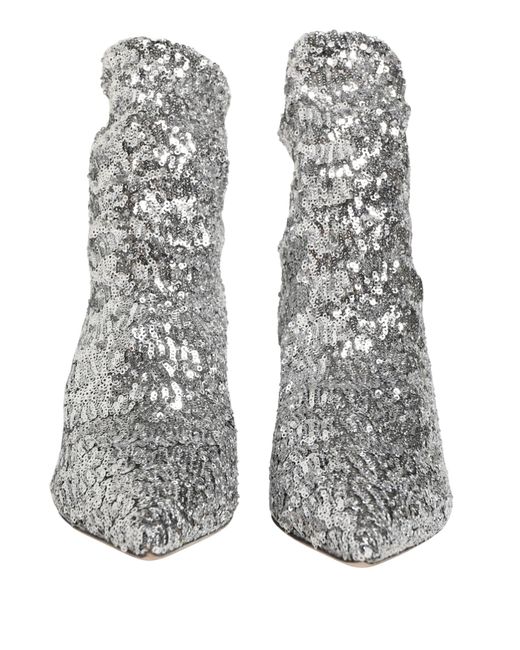 Dolce & Gabbana Gray Silver Sequined Short Boots Stretch Shoes
