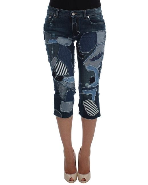 Dolce & Gabbana Blue Stretch Patchwork Jeans Shorts