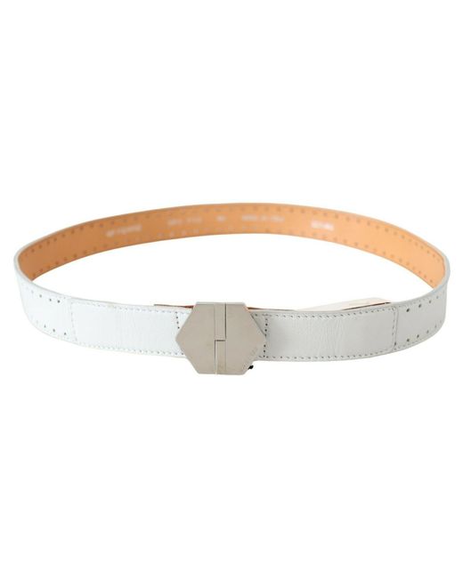 Gianfranco Ferré Gray White Leather Hexagon Logo Buckle Waist Belt Atanado Veg Leather