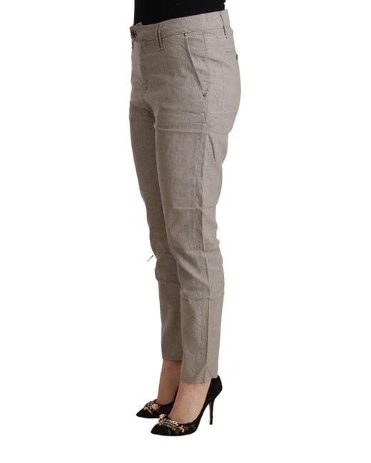 CYCLE Light Gray Linen Blend Mid Waist Tapered Pants