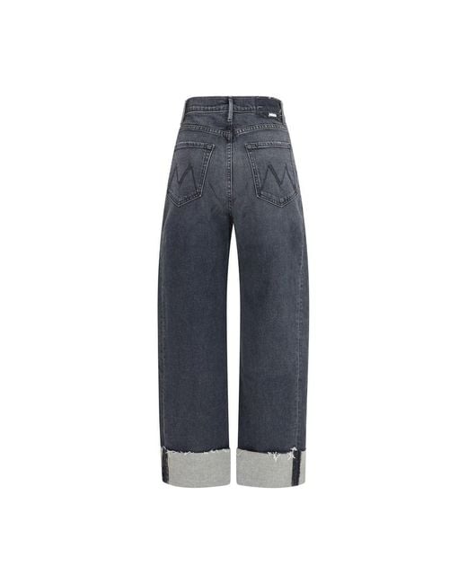 Mother Blue Black Cotton Cropped Jeans
