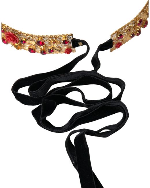 Dolce & Gabbana Brown Brass Roses Crystal Jewel Waist Belt