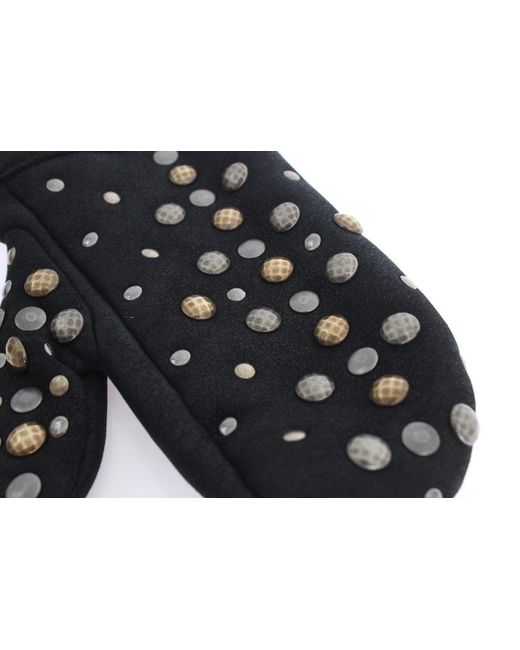Dolce & Gabbana Black Wool Shearling Studded Gloves for men
