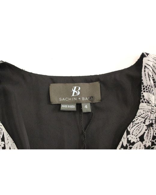 Sachin & Babi Black Silk Floral Pattern Shift Coctail Dress