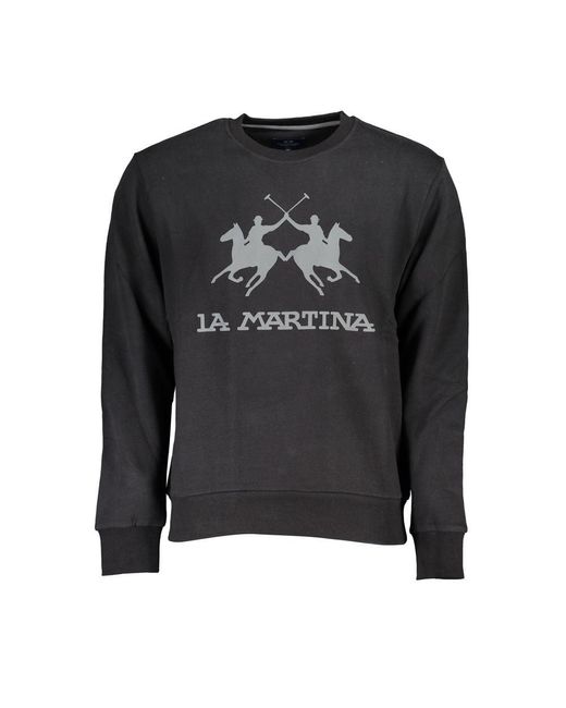 La Martina Black Sophisticated Crew Neck Cotton Sweatshirt for men