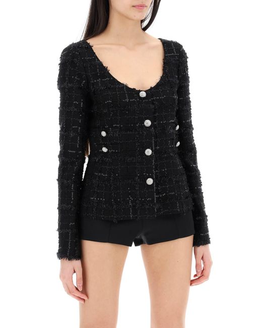 Alessandra Rich Black Tweed Jacket With Sequins Embell