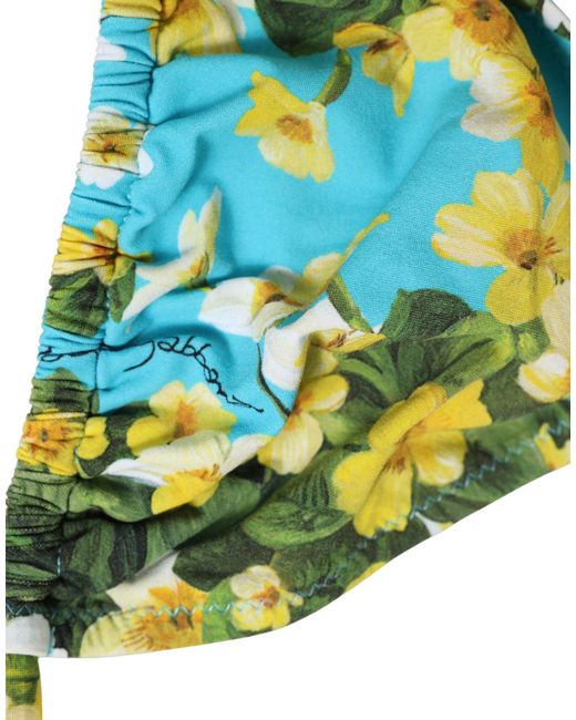 Dolce & Gabbana Blue Floral Print Nylon Halter Bikini Top Swimwear