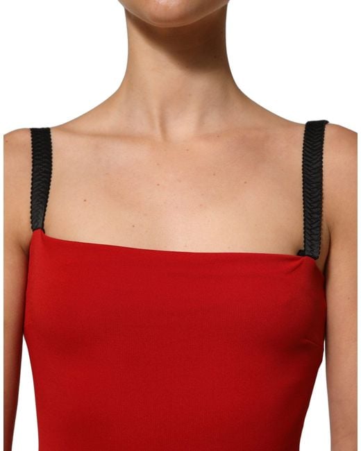Dolce & Gabbana Red Stretch Bodycon Sheath Knee Length Dress Viscose Nylon Silk Elastane