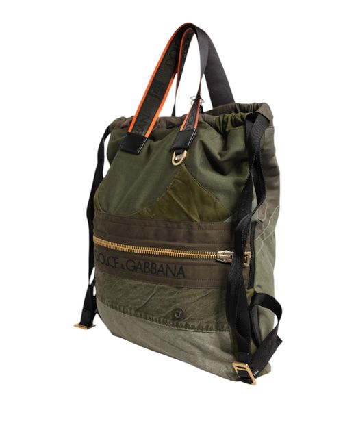 Dolce & Gabbana Military Green Patchwork Rucksack Backpack Bag for men