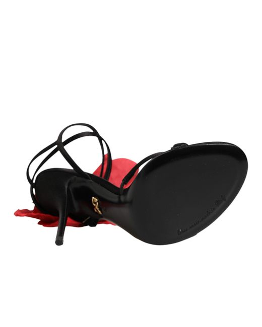 Dolce & Gabbana White Black Leather Strappy Flower Heels Sandals Shoes