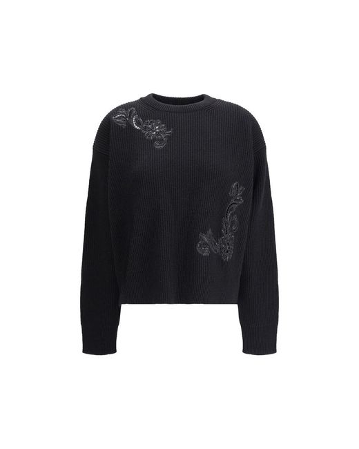 Versace Black Barocco Leaf Embroide Sweater