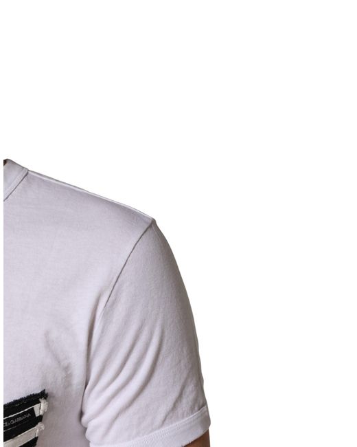 Dolce & Gabbana White Stripes Cotton Crew Neck Tee T-Shirt for men
