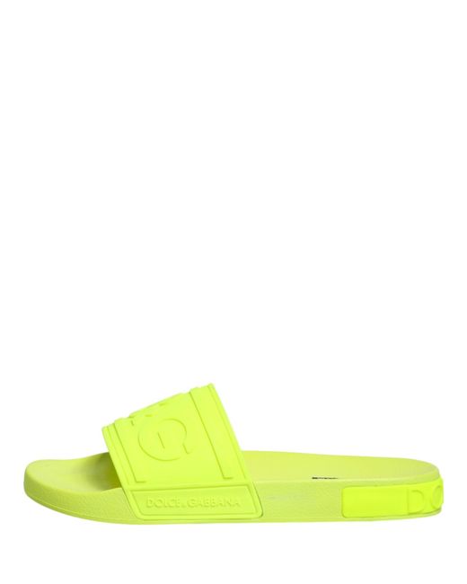 Dolce & Gabbana Yellow Green Rubber Slides Sandals Beachwear Shoes for men