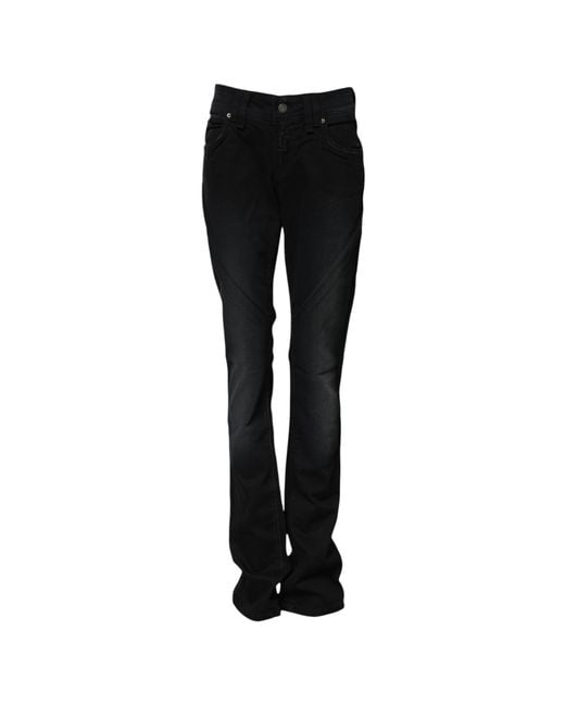 John Galliano Black Cotton Mid Waist Tapered Denim Jeans
