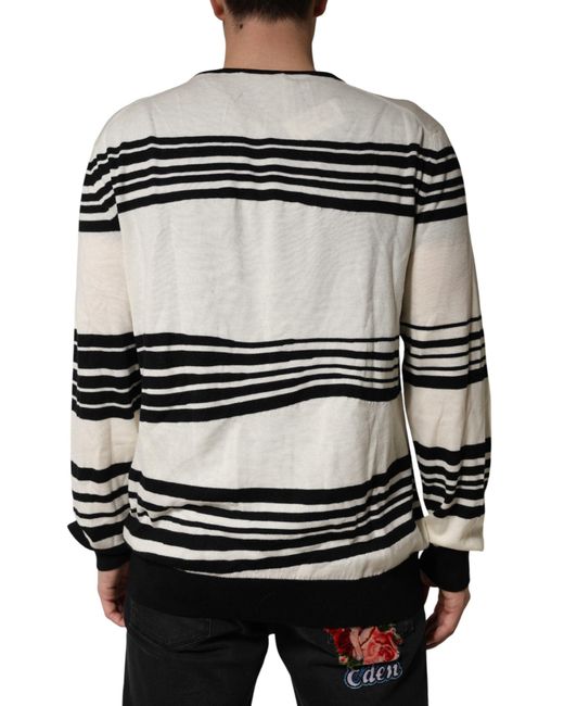 Dolce & Gabbana Black White Stripe Crewneck Pullover Sweater for men