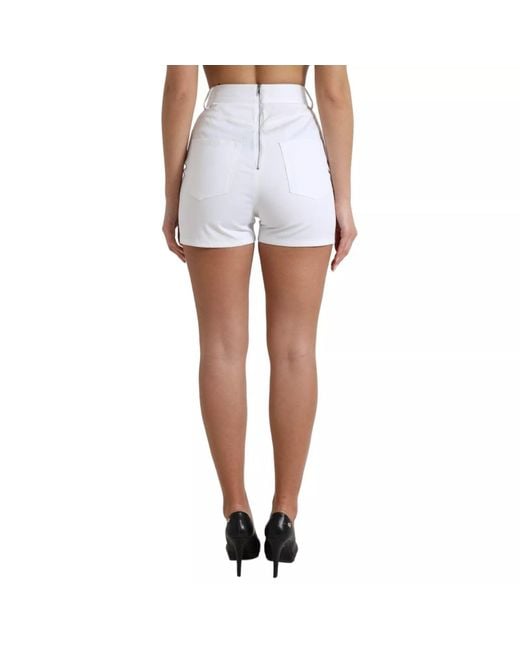 Dolce & Gabbana White Front Lace High Waist Hot Pants Shorts