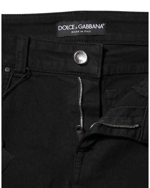 Dolce & Gabbana Black Cotton Logo Skinny Mid Waist Denim Jeans for men