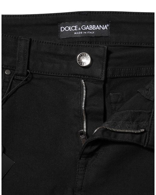 Dolce & Gabbana Black Cotton Logo Skinny Mid Waist Denim Jeans for men