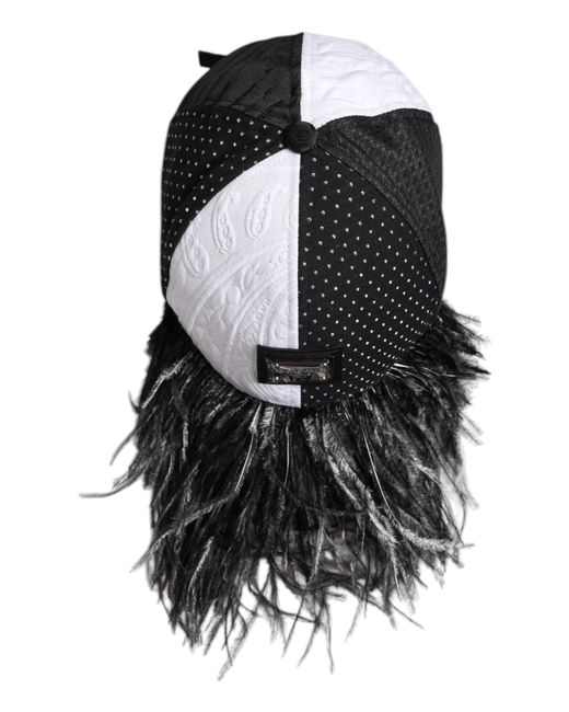 Dolce & Gabbana White Black Polka Dot Feathers Baseball Cap for men