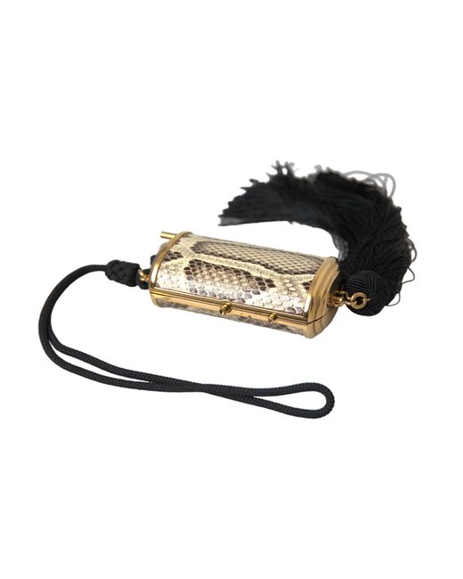 Dolce & Gabbana White Beige Exotic Leather Mini Mirror Tassel Make Up Holder Bag