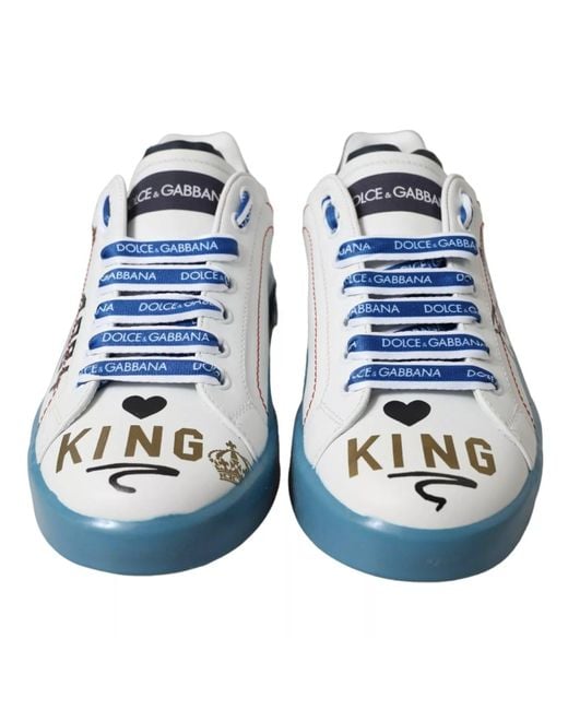 Dolce & Gabbana Blue White Printed Portofino Melt Sneakers Shoes for men