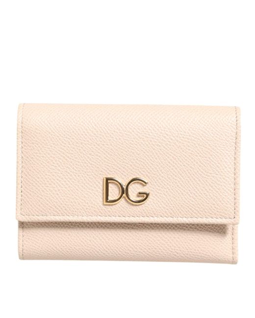 Dolce & Gabbana Natural Light Pink Calf Leather Dg Logo French Flap Wallet