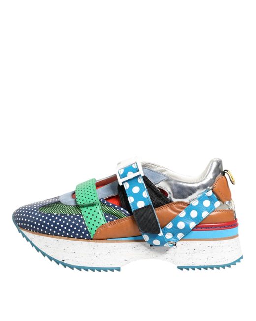 Dolce & Gabbana Blue Multicolor Leather Low Top Sneakers Shoes for men