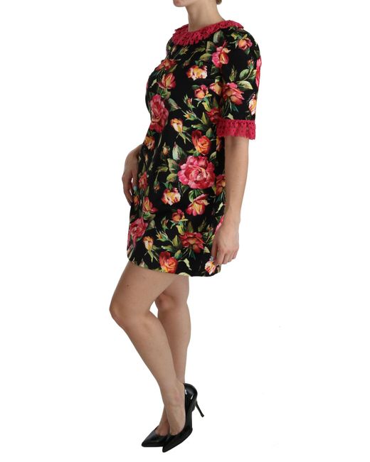 Dolce & Gabbana Black Dolce Gabbana Floral Pink Lace A-line Shift Mini Dress