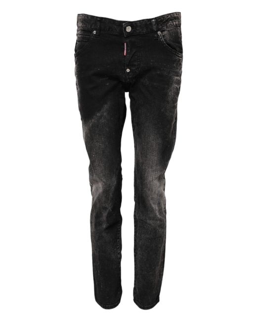 DSquared² Black Washed Mid Waist Tapered Denim Jeans for men
