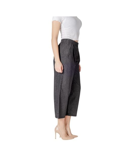 Ichi Gray Black Cotton Cropped Jeans