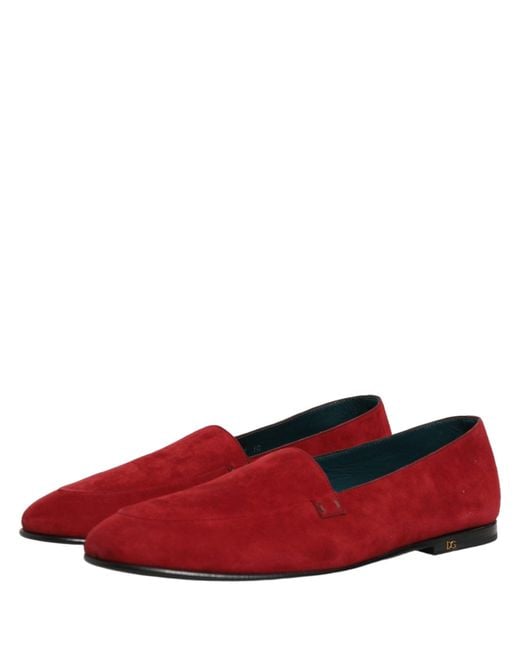Dolce & Gabbana Red Suede Logo Slip On Flats Loafers Shoes for men