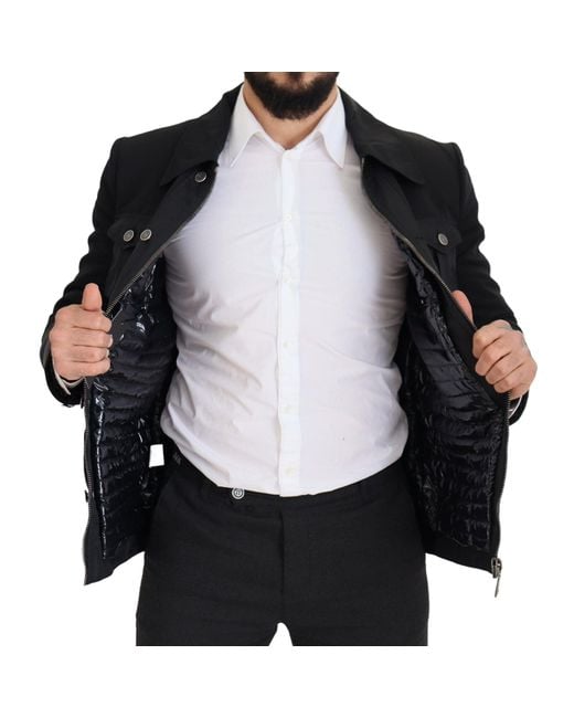 Dolce & Gabbana Black Wool Collared Full Zip Jacket for men