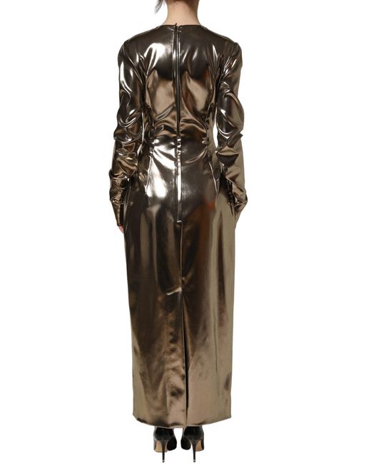 Dolce & Gabbana Multicolor Metallic Gold Polyester Longsleeve Maxi Dress