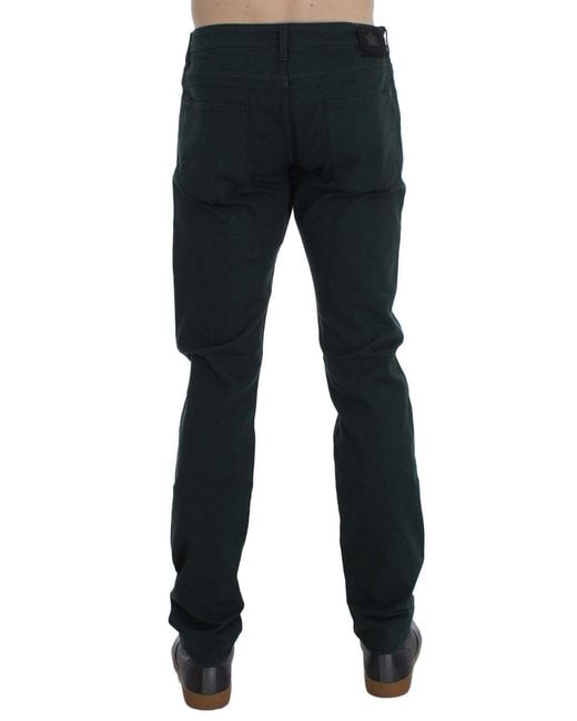 Ermanno Scervino Black Green Cotton Denim Stretch Straight Fit Jeans for men