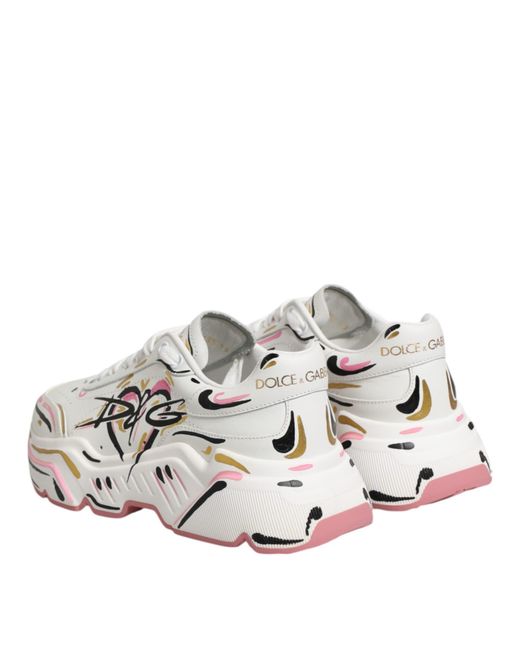 Dolce & Gabbana White Multicolor Hand Painted Daymaster Sneaker Shoes