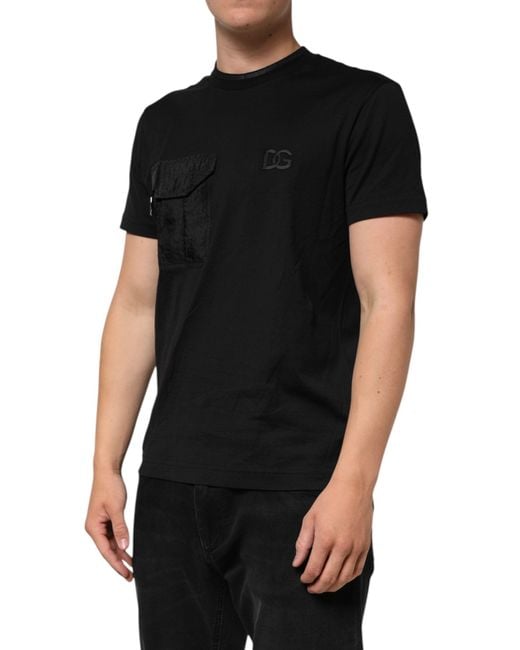 Dolce & Gabbana Black Cotton Embroidered Dg Logo Pocket T-Shirt for men