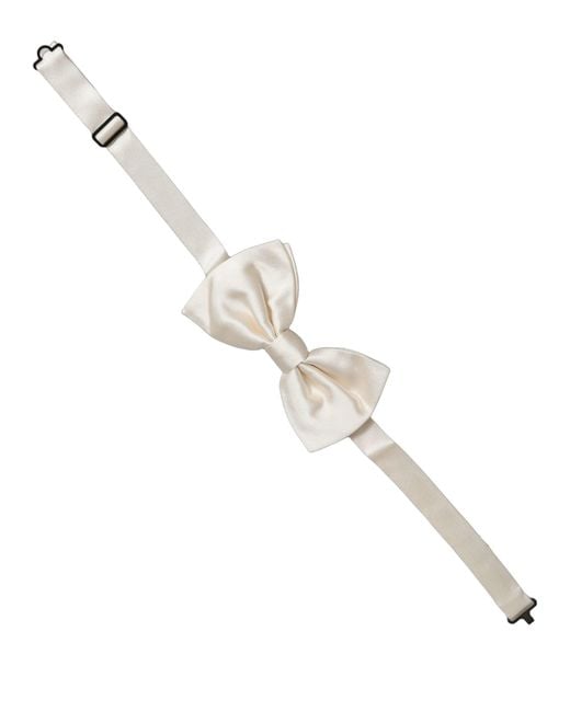 Dolce & Gabbana Natural Men White 100% Silk Adjustable Neck Papillon Bow Tie for men