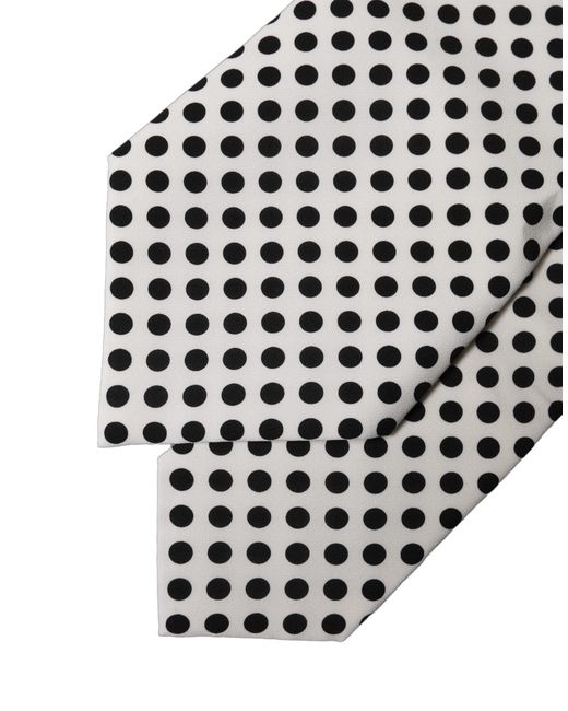 Dolce & Gabbana White Black Polka Dot Silk Adjustable Necktie Tie