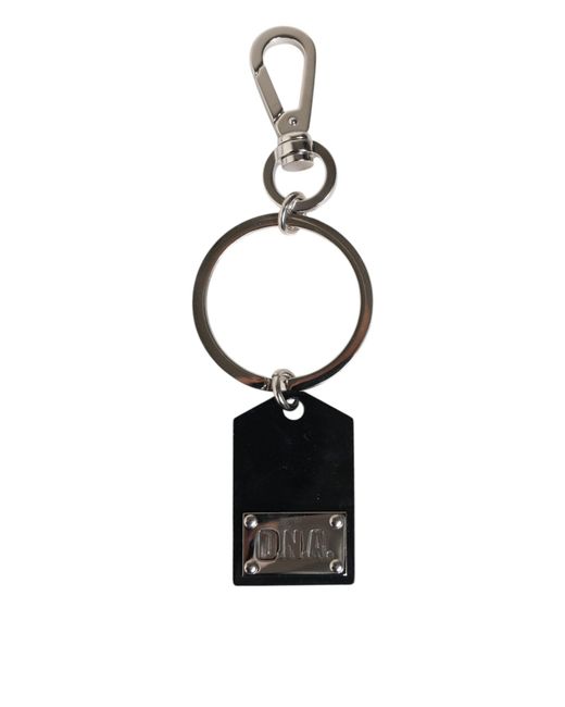 Dolce & Gabbana White Sint Glass Plaque Dg Logo Metal Platekeychain Keyring for men