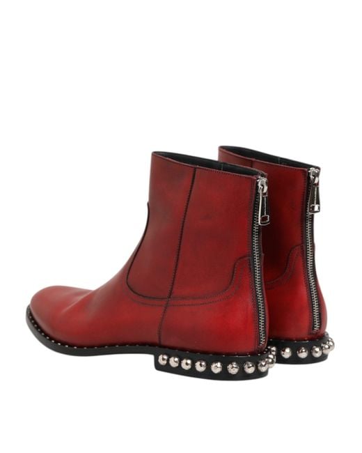 Dolce & Gabbana Red Studded Chelsea Short Ankle Boots Shoes for men