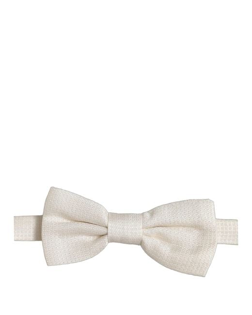 Dolce & Gabbana Men Off White Silk Adjustable Neck Papillon Bow Tie for men