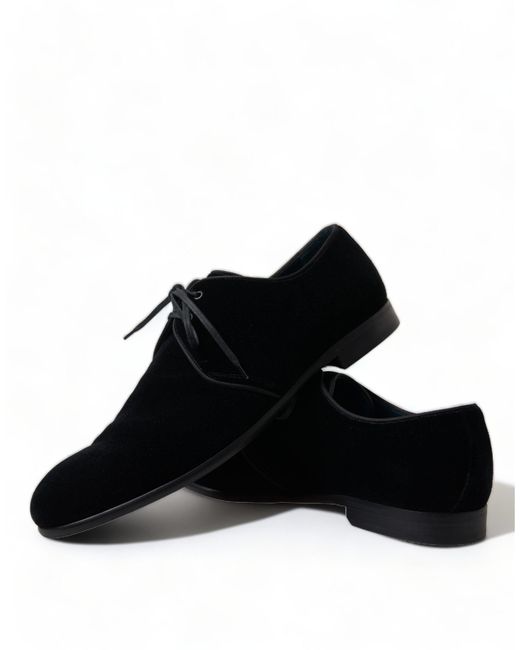 Dolce & Gabbana Black Velvet Lace Up Formal Derby Dress Shoes for men