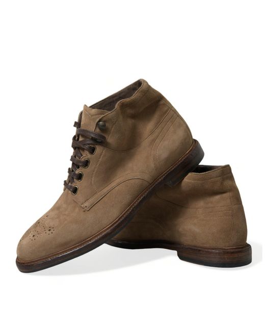 Dolce & Gabbana Brown Leather Lace Up Ankle Boots Shoes for men